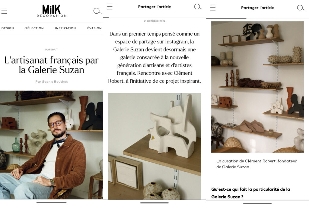milk magazine online 21 octobre 2022 - article sur la galerie Suzan