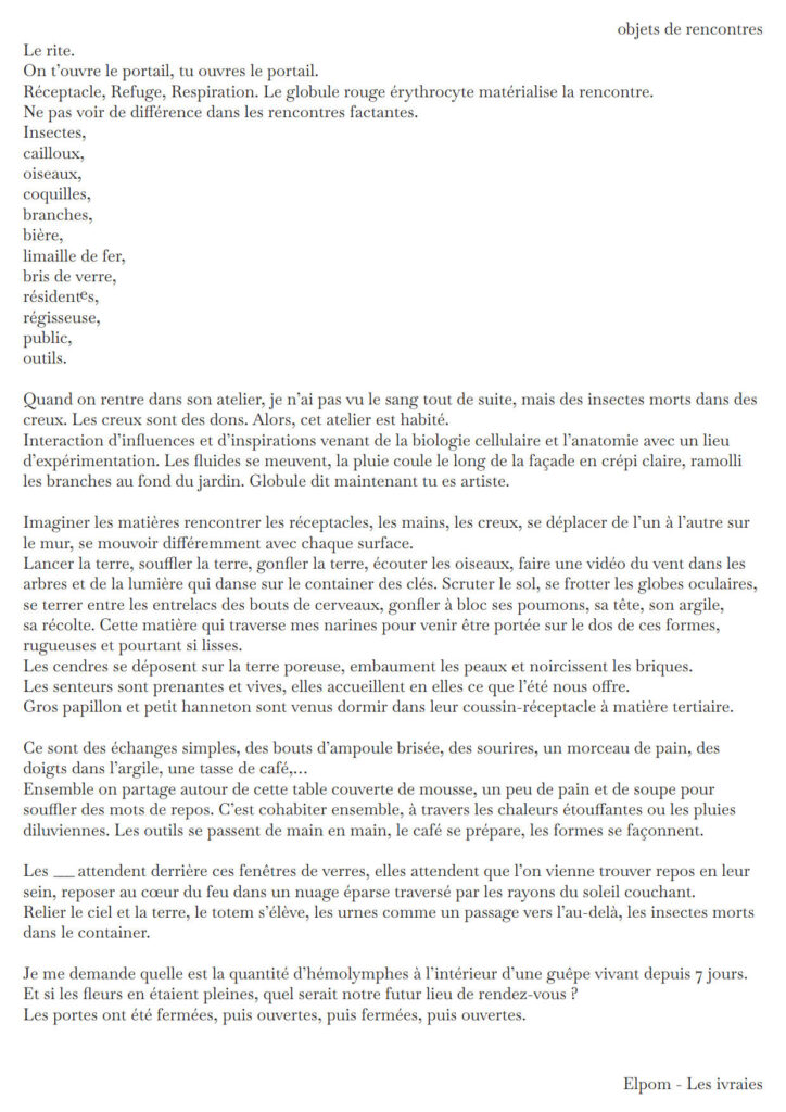 Texte poétique objets de rencontre co-écrit Elpom x Les Ivraies